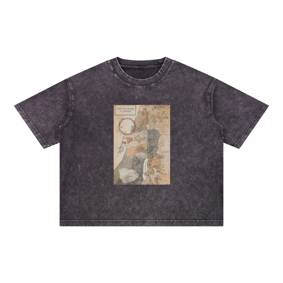 Coffee Cup Stained Map of Israel Mineral Wash Boxy Cotton T-Shirt - Unisex Oversized