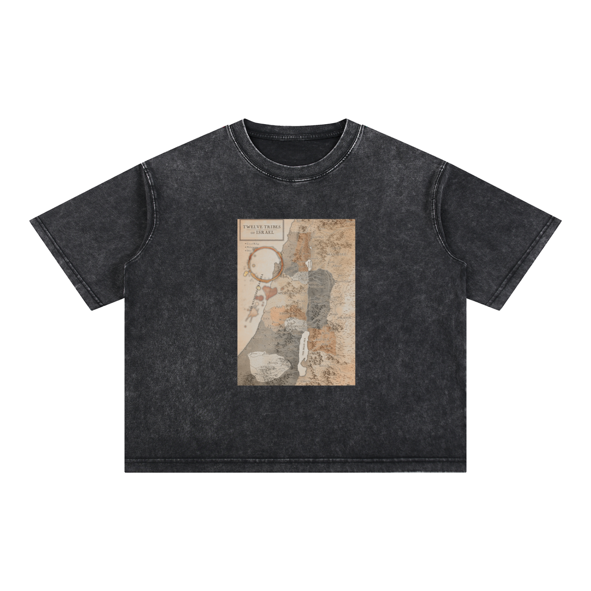Coffee Cup Stained Map of Israel Mineral Wash Boxy Cotton T-Shirt - Unisex Oversized