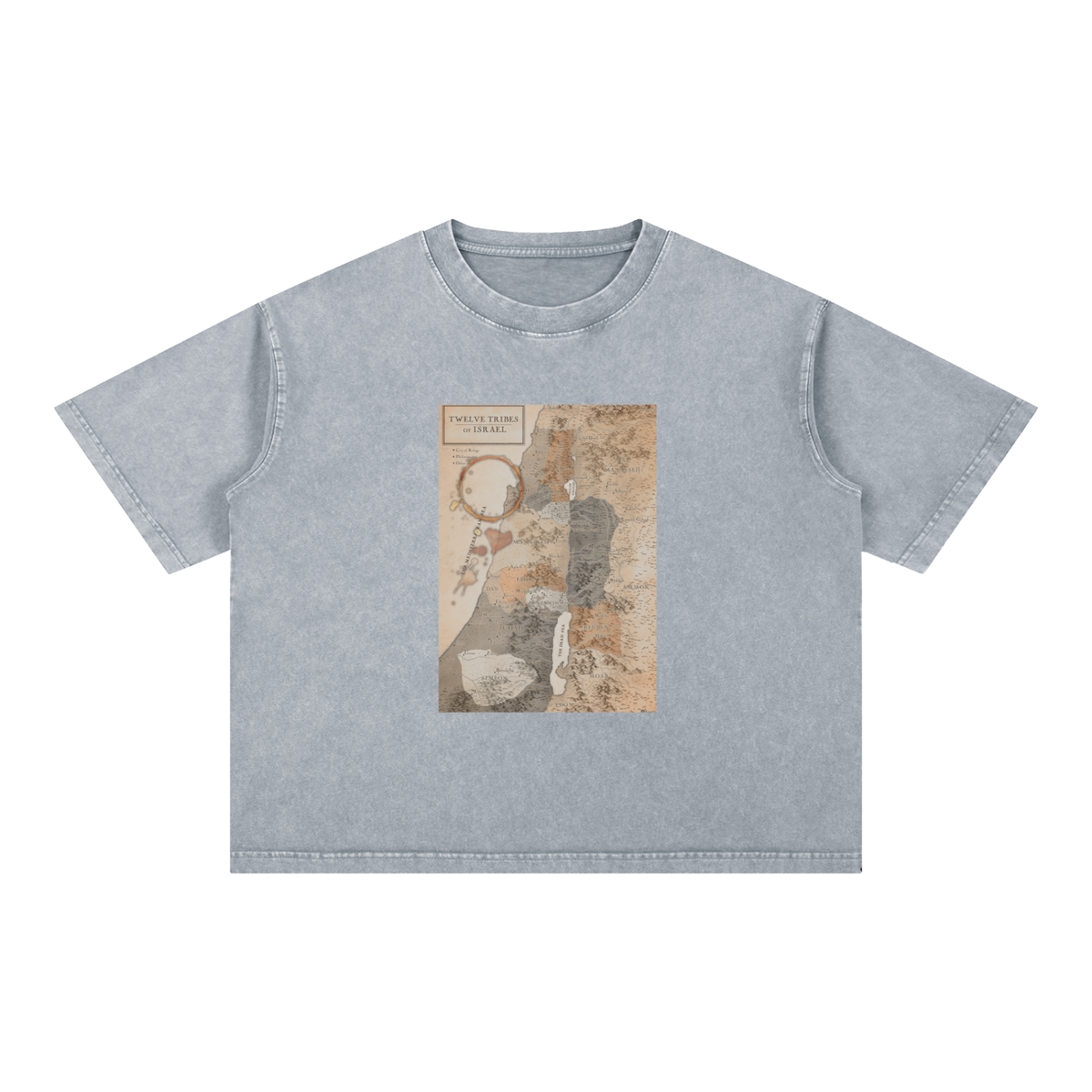 Coffee Cup Stained Map of Israel Mineral Wash Boxy Cotton T-Shirt - Unisex Oversized