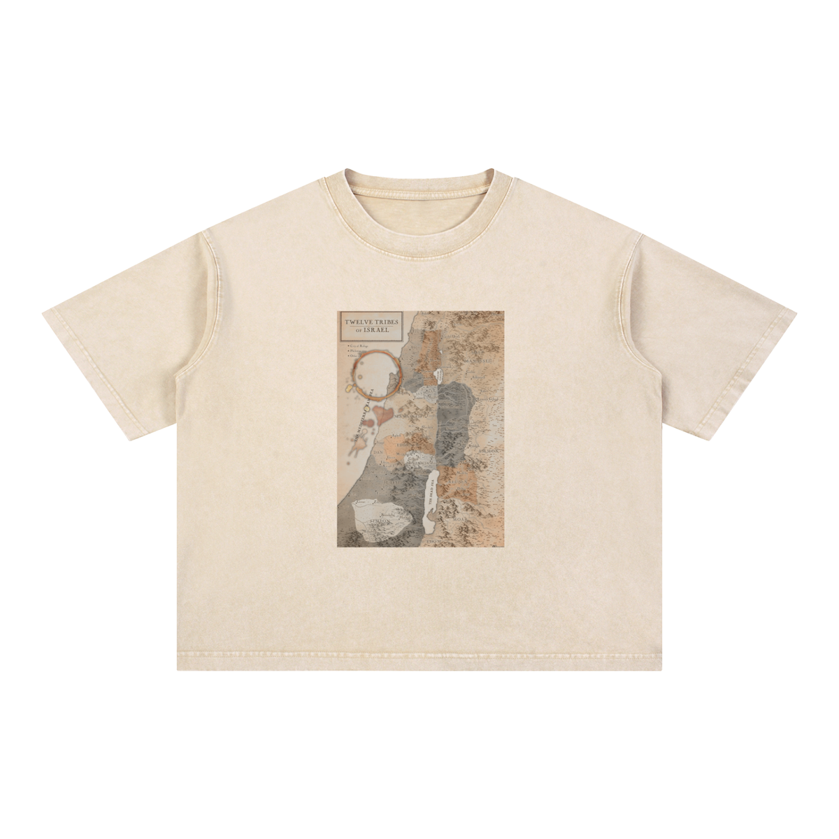 Coffee Cup Stained Map of Israel Mineral Wash Boxy Cotton T-Shirt - Unisex Oversized